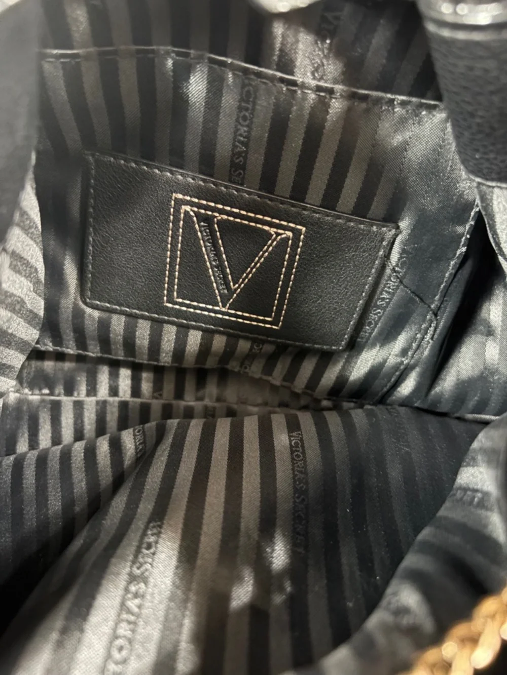 Victoria's Secret Black Drawstring Chain-Accent Hobo